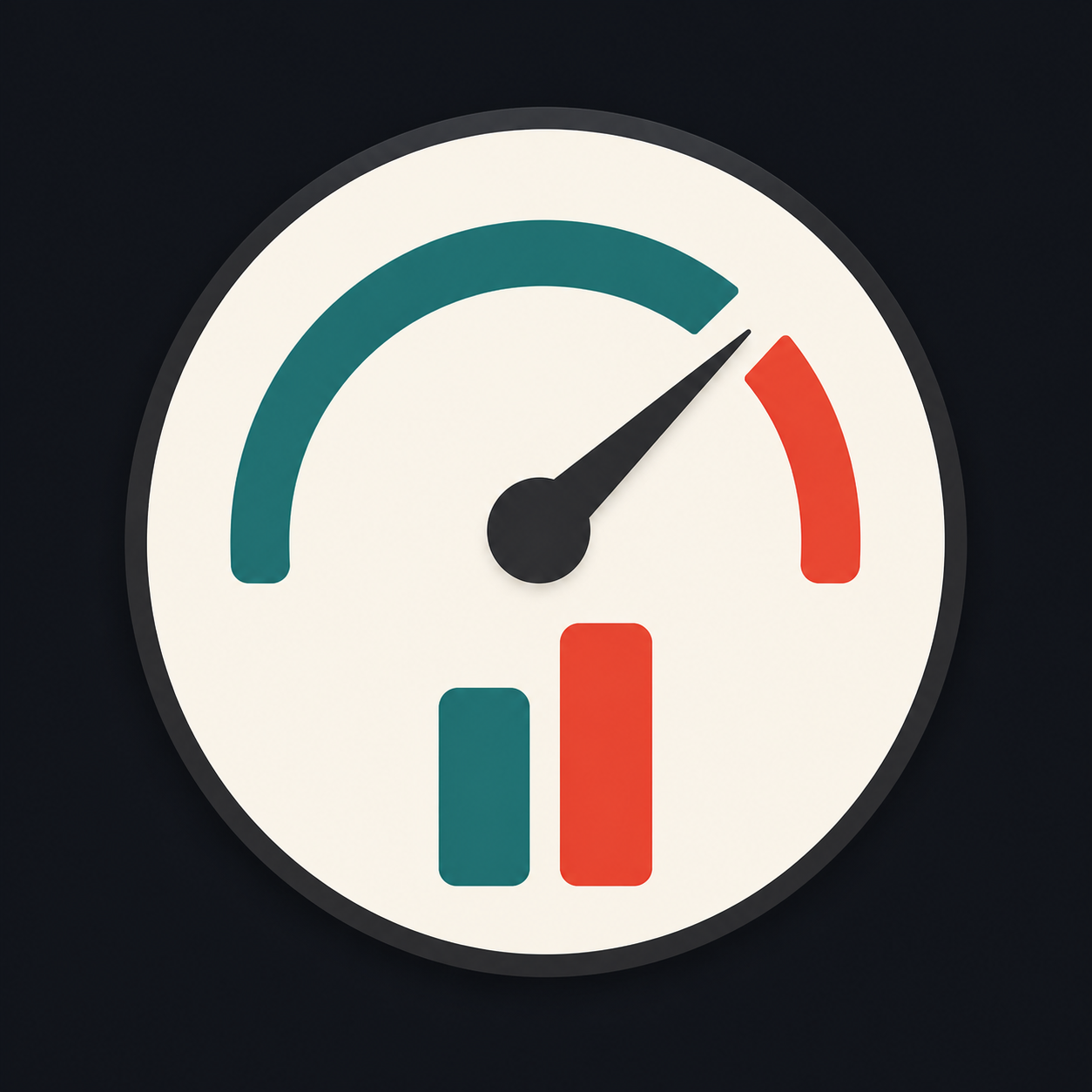 Token Helper icon: a usage gauge with teal and vermilion bars on a charcoal background